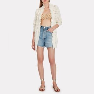 INTERMIX Brady Pointelle Silk-Cotton Wrap Cardigan in White Size Medium.